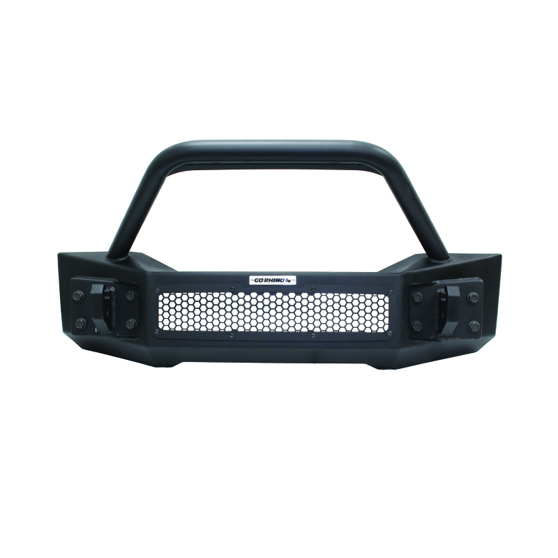 Jeep Wrangler Bumper - Front - Go Rhino - Rockline Front Stubby with Overrider - Textured Black - `07-`20